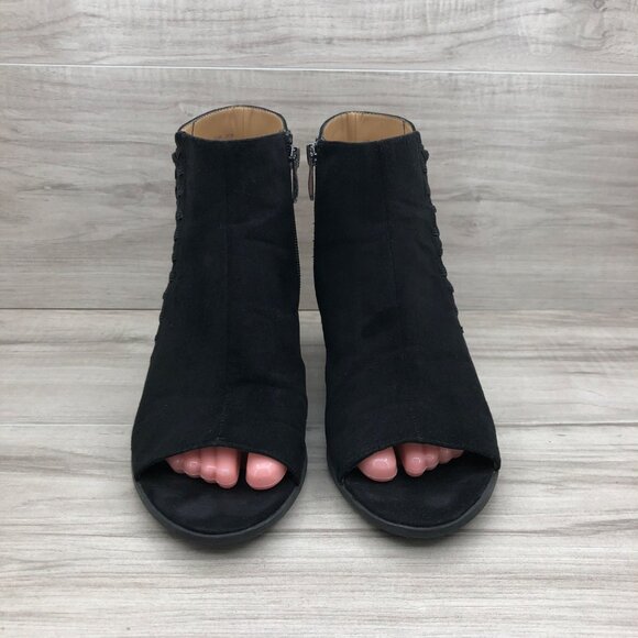 Franco Sarto Booties Womens 10 Hannah Black Zip Open Toe Ankle Boots - Picture 8 of 11